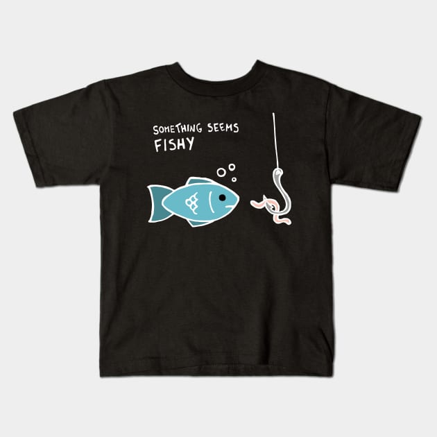 Something Seems Fishy Fish (White) Kids T-Shirt by Graograman